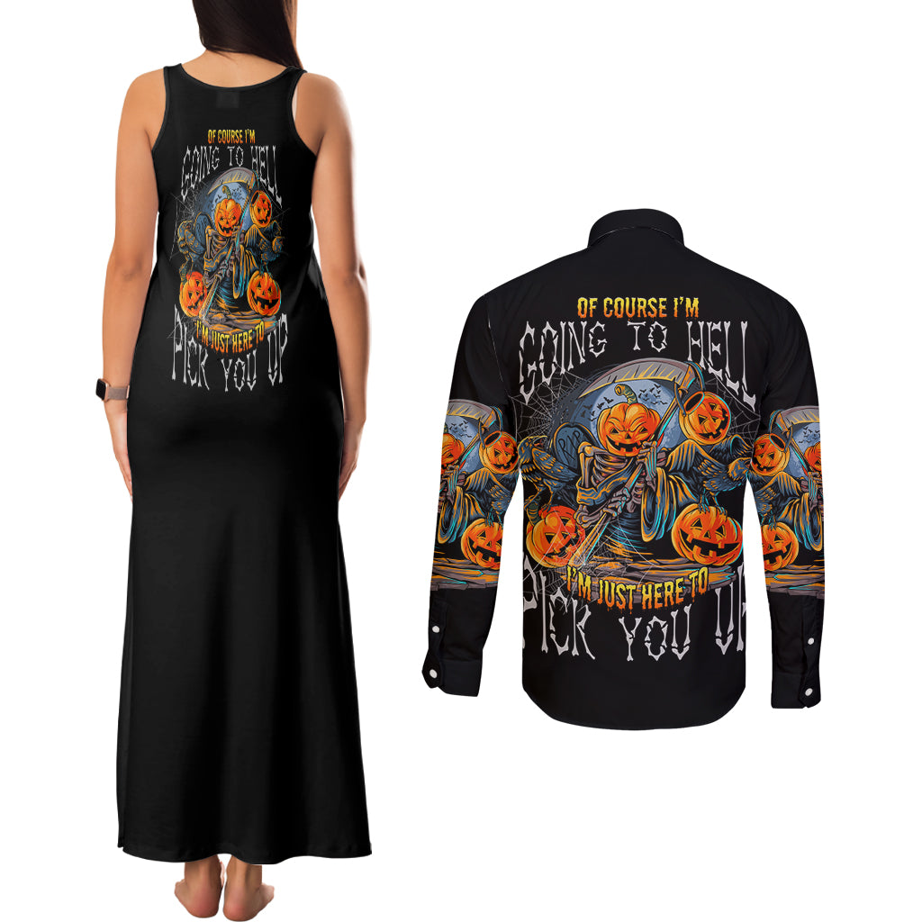 Of Course I'm Going To Hell Skull Pumpkin Halloween Couples Matching Tank Maxi Dress and Long Sleeve Button Shirt - Wonder Print Shop