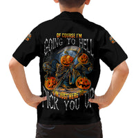 Of Course I'm Going To Hell Skull Pumpkin Halloween Family Matching Off Shoulder Long Sleeve Dress and Hawaiian Shirt - Wonder Print Shop