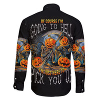 Of Course I'm Going To Hell Skull Pumpkin Halloween Family Matching Off Shoulder Long Sleeve Dress and Hawaiian Shirt - Wonder Print Shop