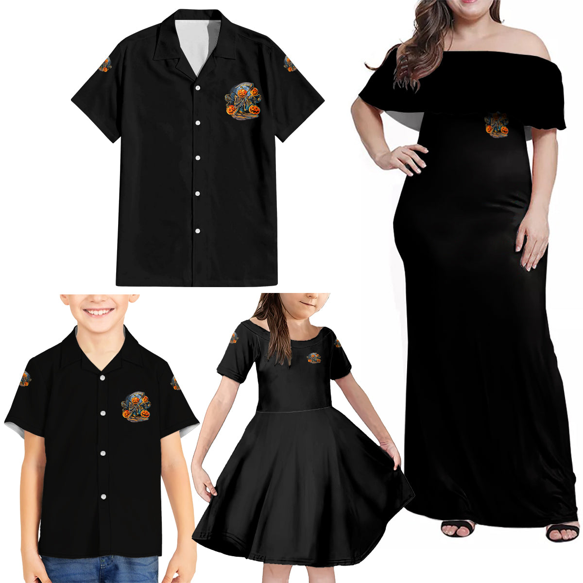 Of Course I'm Going To Hell Skull Pumpkin Halloween Family Matching Off Shoulder Maxi Dress and Hawaiian Shirt - Wonder Print Shop