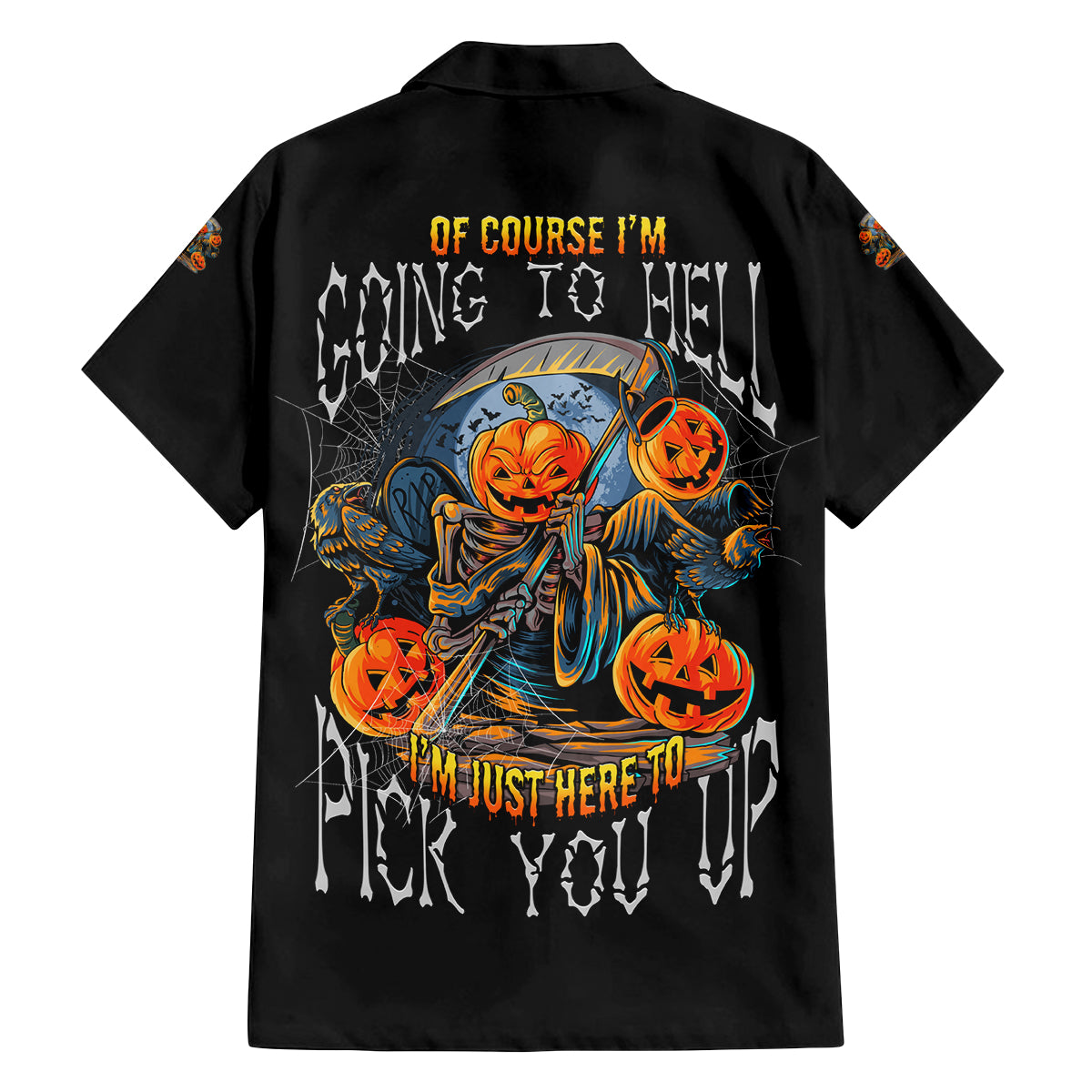 Of Course I'm Going To Hell Skull Pumpkin Halloween Family Matching Off Shoulder Short Dress and Hawaiian Shirt - Wonder Print Shop