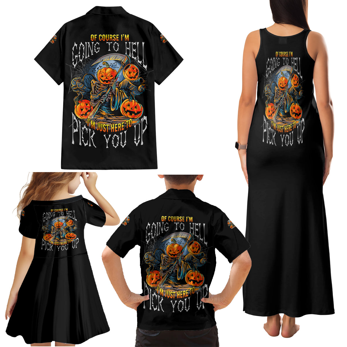 Of Course I'm Going To Hell Skull Pumpkin Halloween Family Matching Tank Maxi Dress and Hawaiian Shirt - Wonder Print Shop