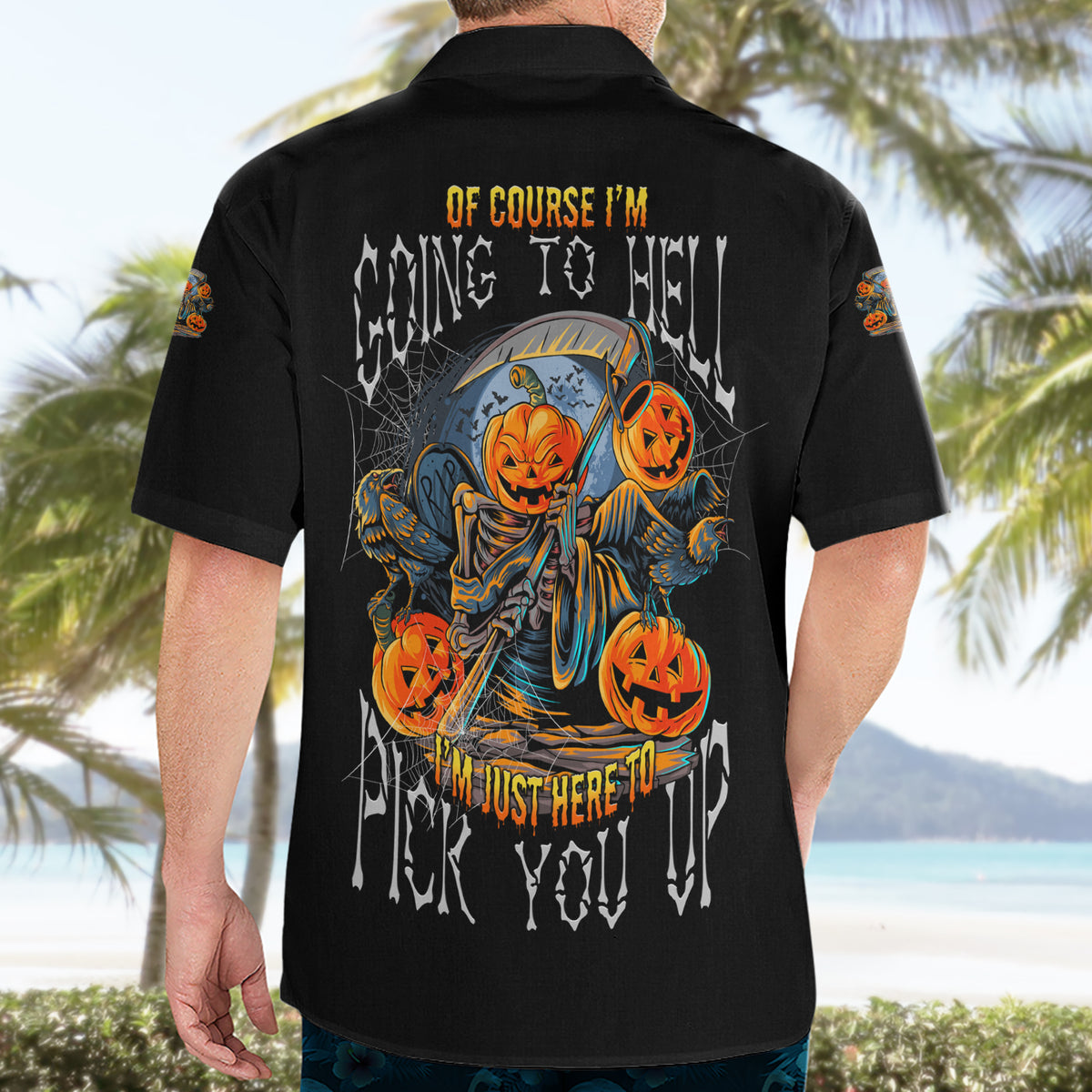 Of Course I'm Going To Hell Skull Pumpkin Halloween Hawaiian Shirt - Wonder Print Shop