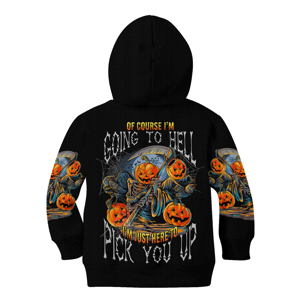 Of Course I'm Going To Hell Skull Pumpkin Halloween Kid Hoodie - Wonder Print Shop