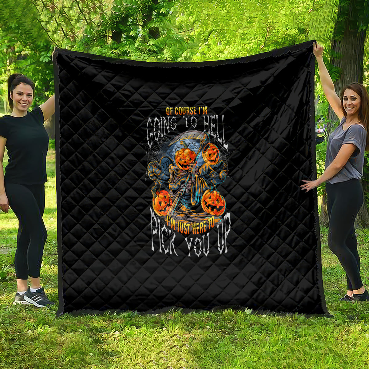 Of Course I'm Going To Hell Skull Pumpkin Halloween Quilt - Wonder Print Shop