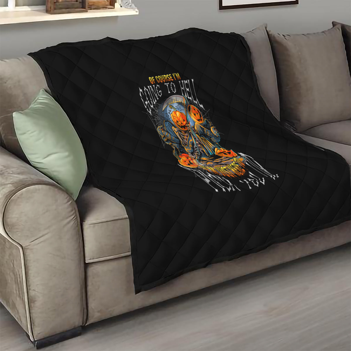 Of Course I'm Going To Hell Skull Pumpkin Halloween Quilt - Wonder Print Shop