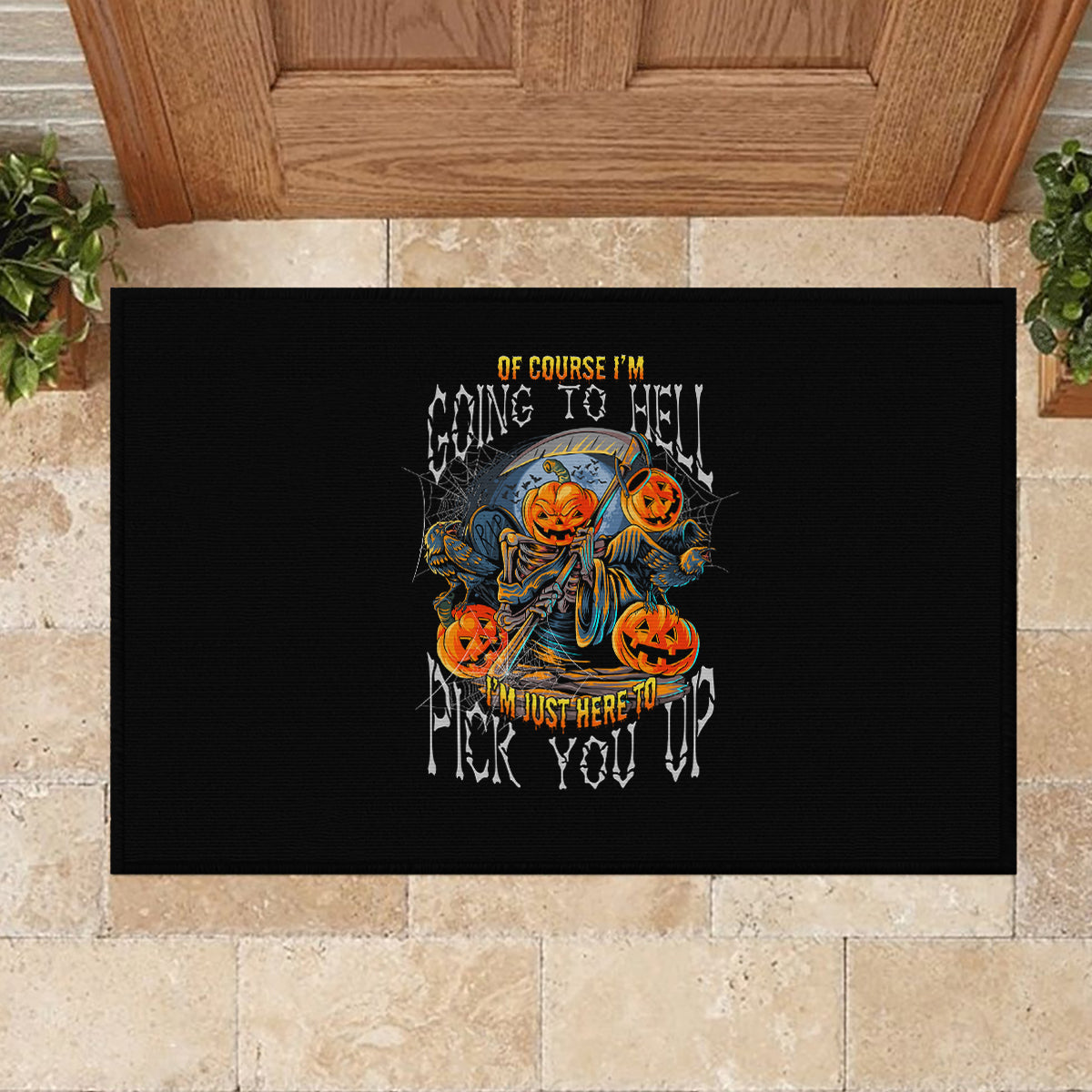 Of Course I'm Going To Hell Skull Pumpkin Halloween Rubber Doormat - Wonder Print Shop