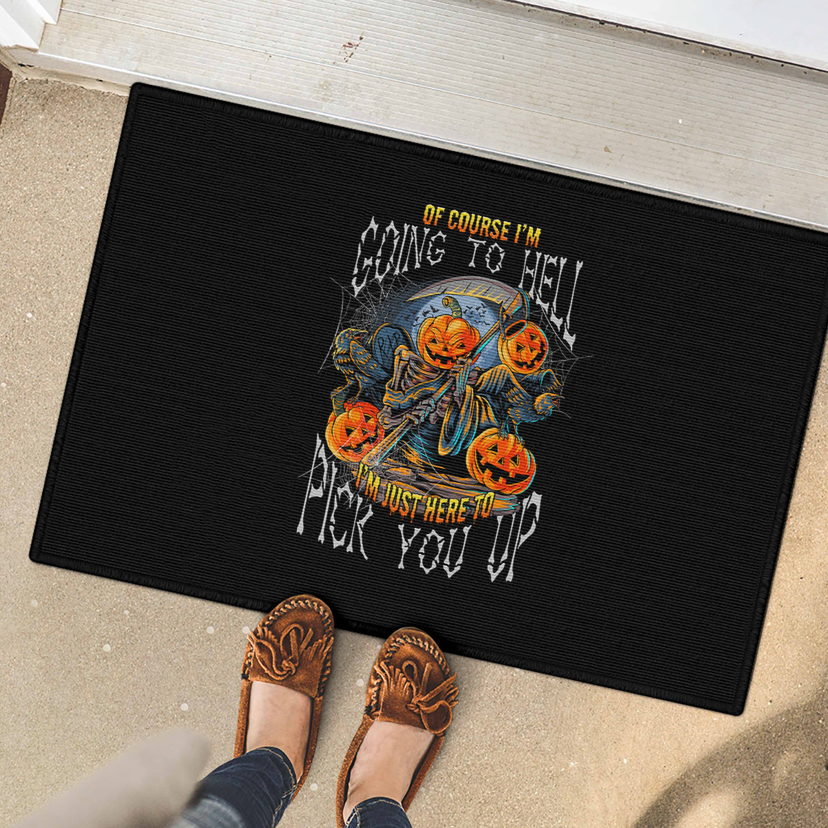 Of Course I'm Going To Hell Skull Pumpkin Halloween Rubber Doormat - Wonder Print Shop