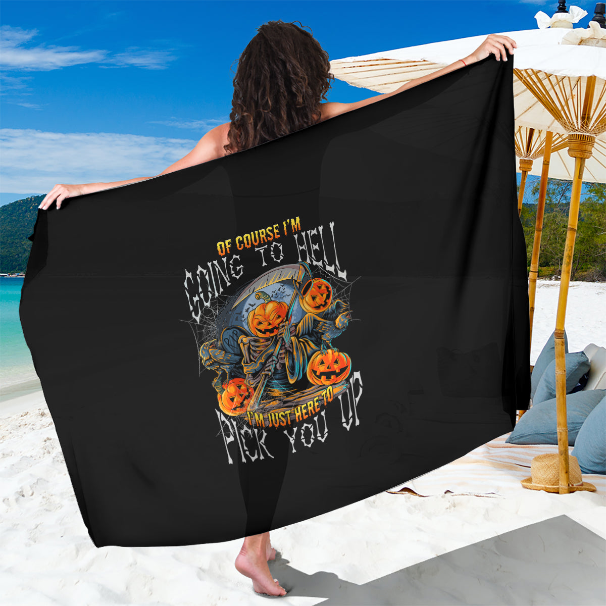 Of Course I'm Going To Hell Skull Pumpkin Halloween Sarong - Wonder Print Shop