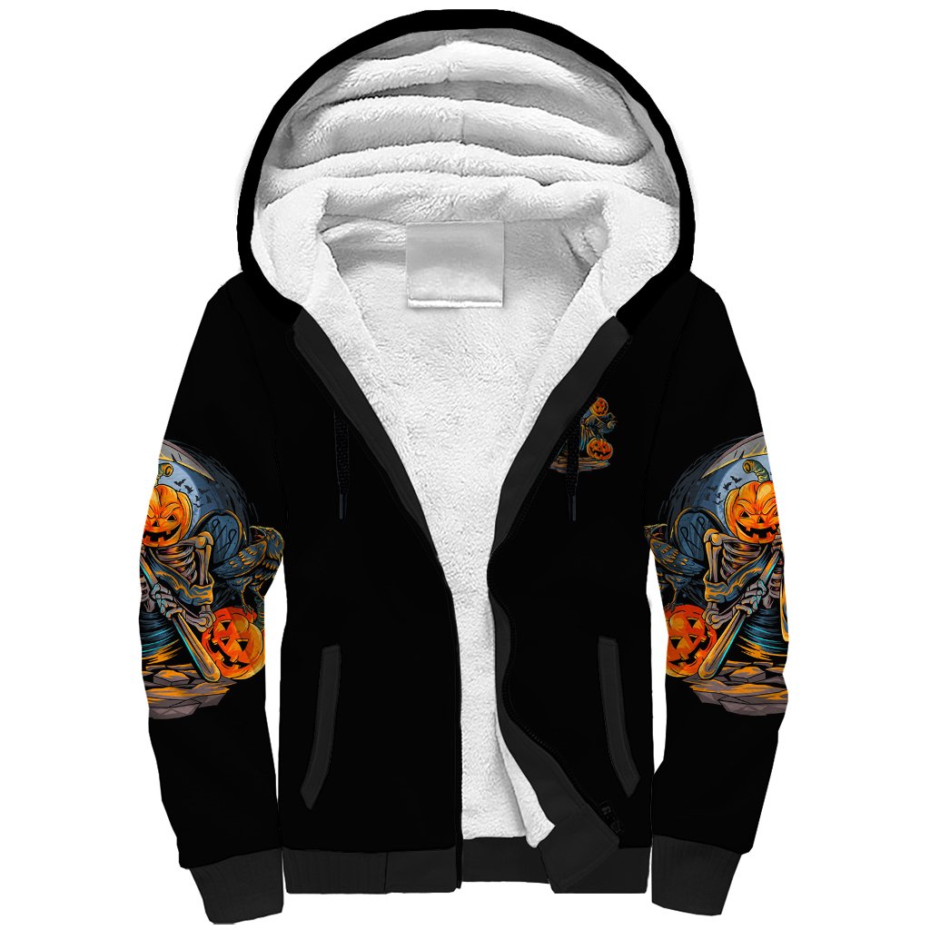 Of Course I'm Going To Hell Skull Pumpkin Halloween Sherpa Hoodie - Wonder Print Shop