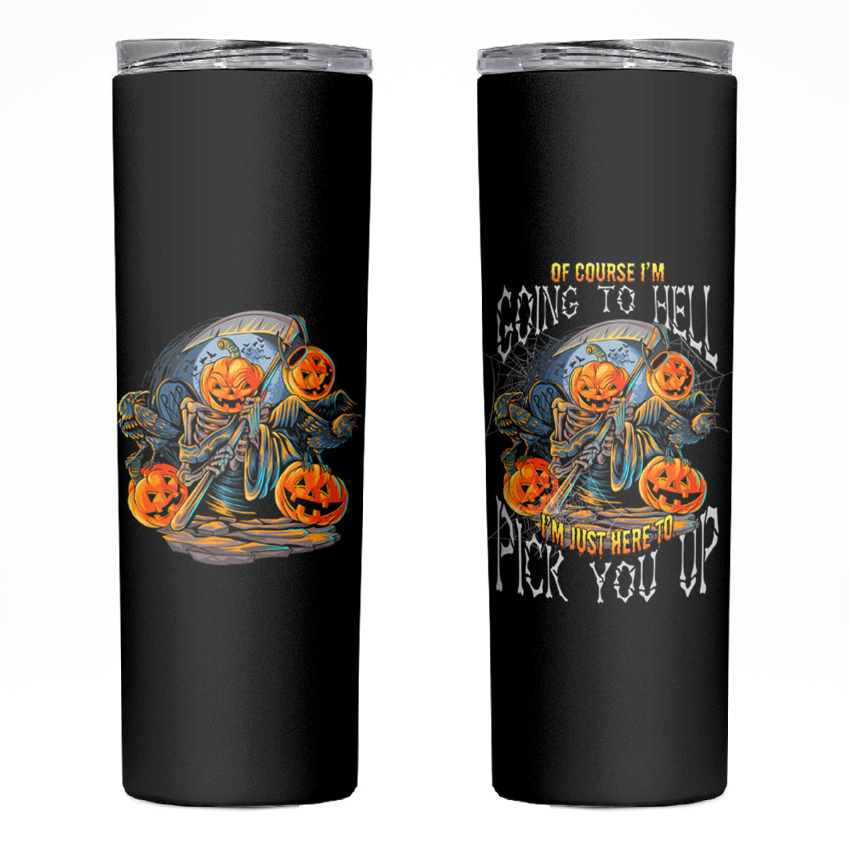 Of Course I'm Going To Hell Skull Pumpkin Halloween Skinny Tumbler - Wonder Print Shop