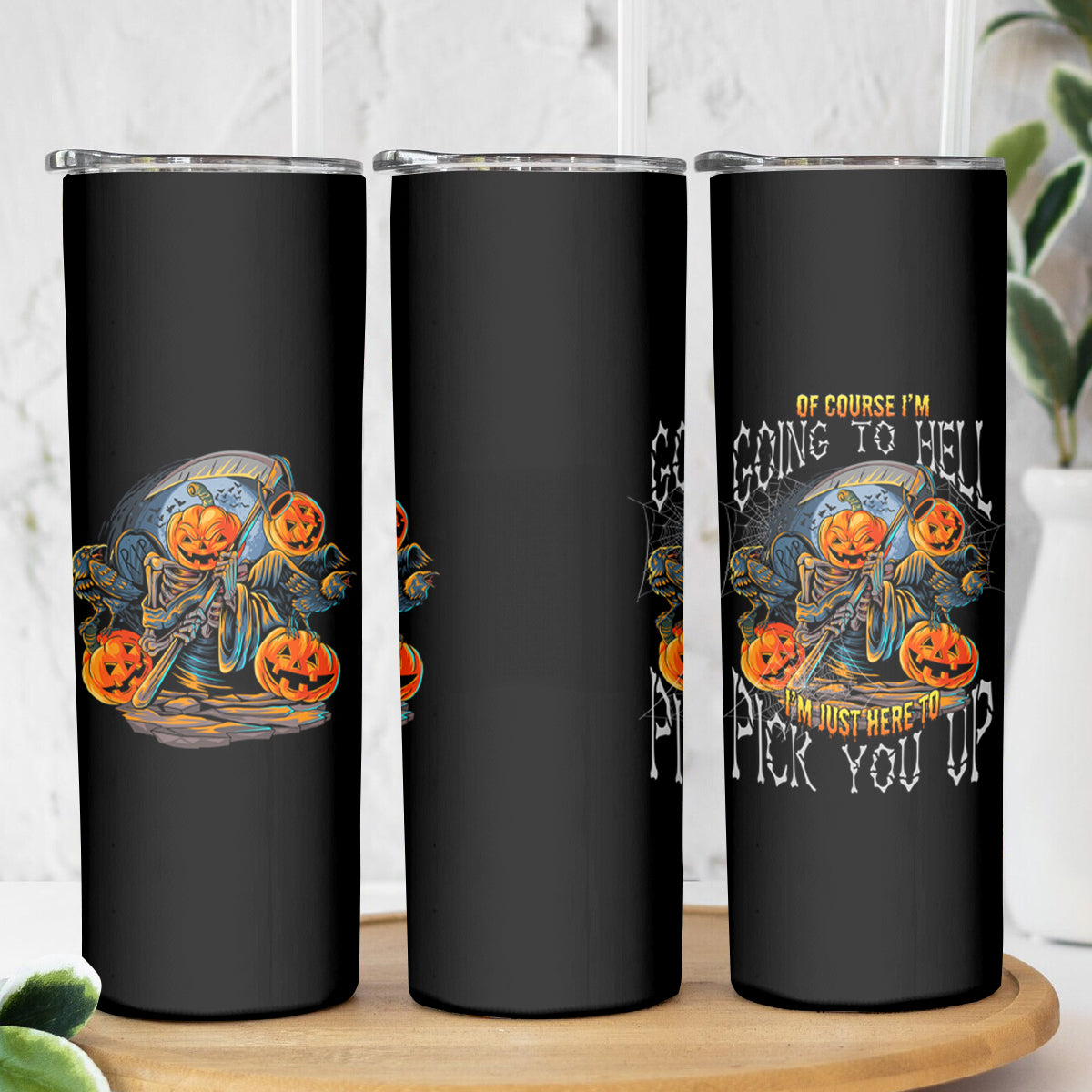 Of Course I'm Going To Hell Skull Pumpkin Halloween Skinny Tumbler - Wonder Print Shop