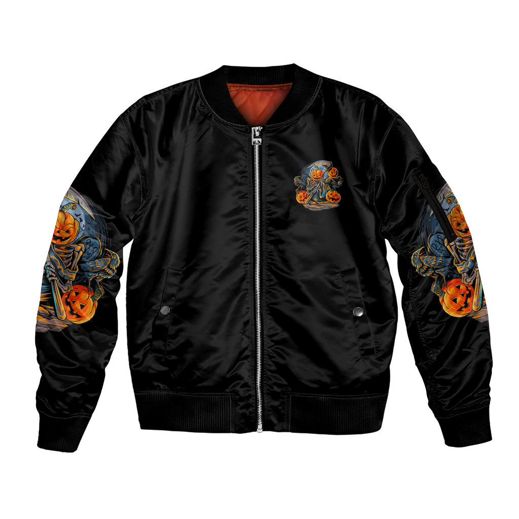 Of Course I'm Going To Hell Skull Pumpkin Halloween Sleeve Zip Bomber Jacket - Wonder Print Shop