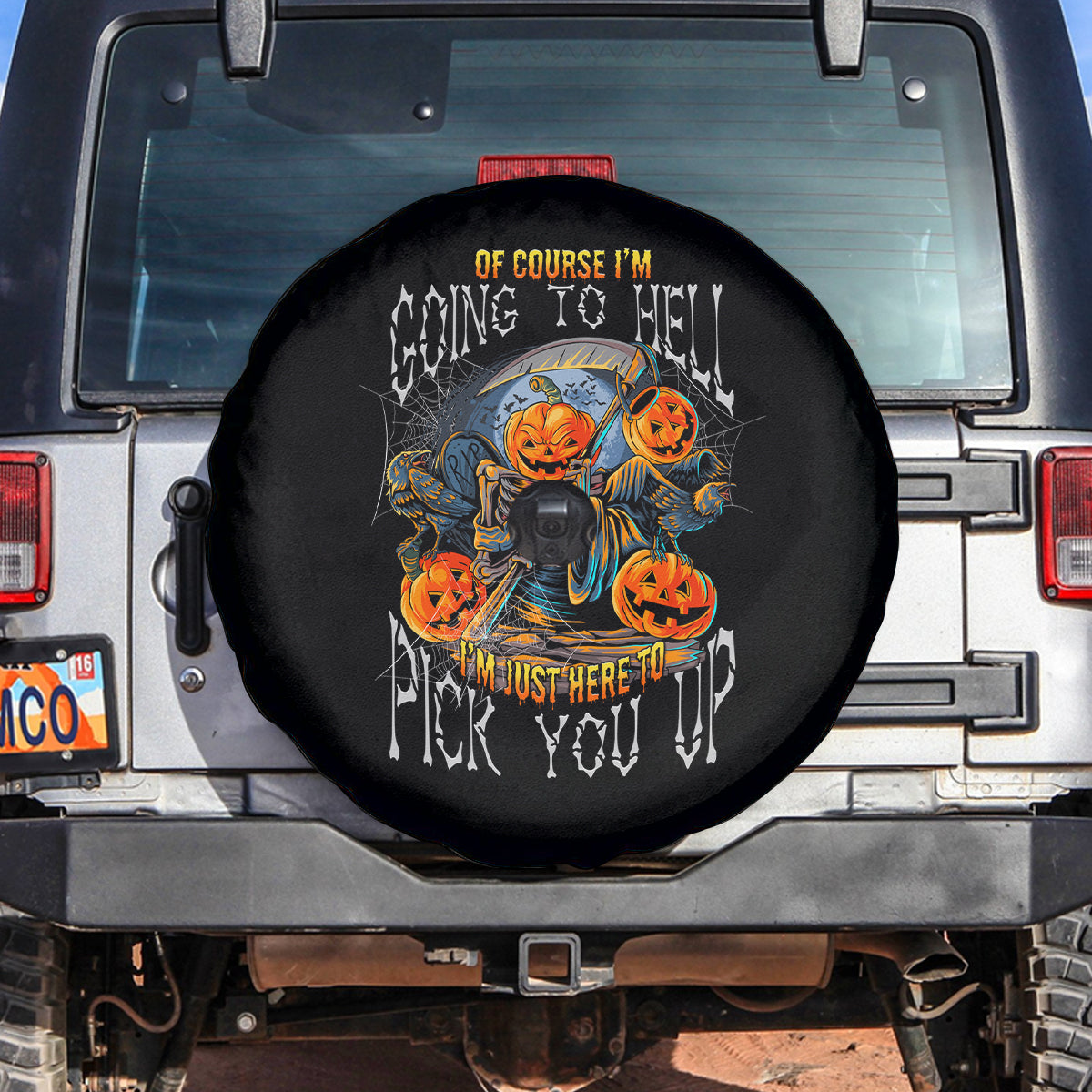 Of Course I'm Going To Hell Skull Pumpkin Halloween Spare Tire Cover - Wonder Print Shop