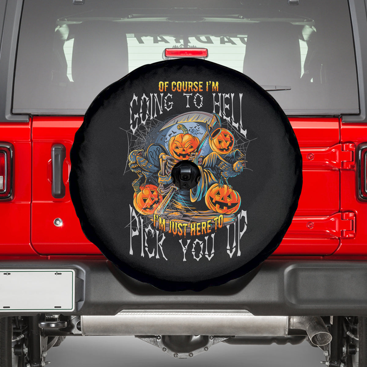 Of Course I'm Going To Hell Skull Pumpkin Halloween Spare Tire Cover - Wonder Print Shop