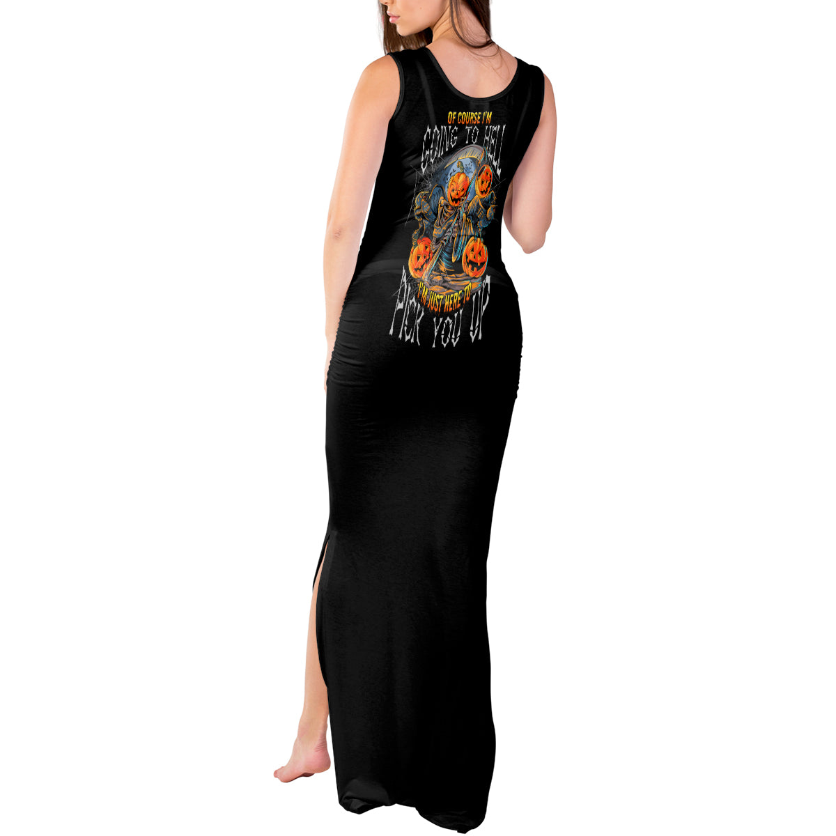 Of Course I'm Going To Hell Skull Pumpkin Halloween Tank Maxi Dress - Wonder Print Shop