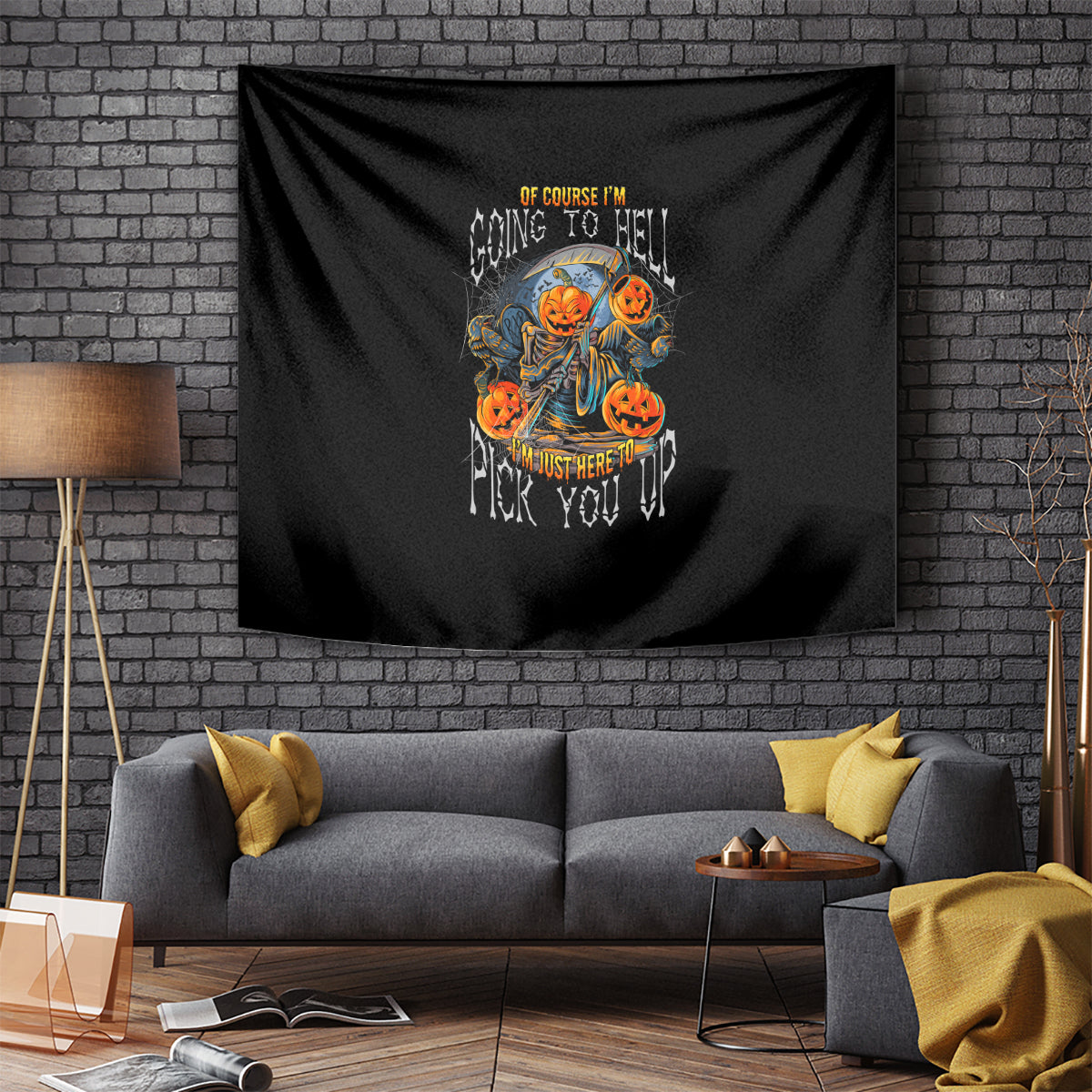 Of Course I'm Going To Hell Skull Pumpkin Halloween Tapestry - Wonder Print Shop
