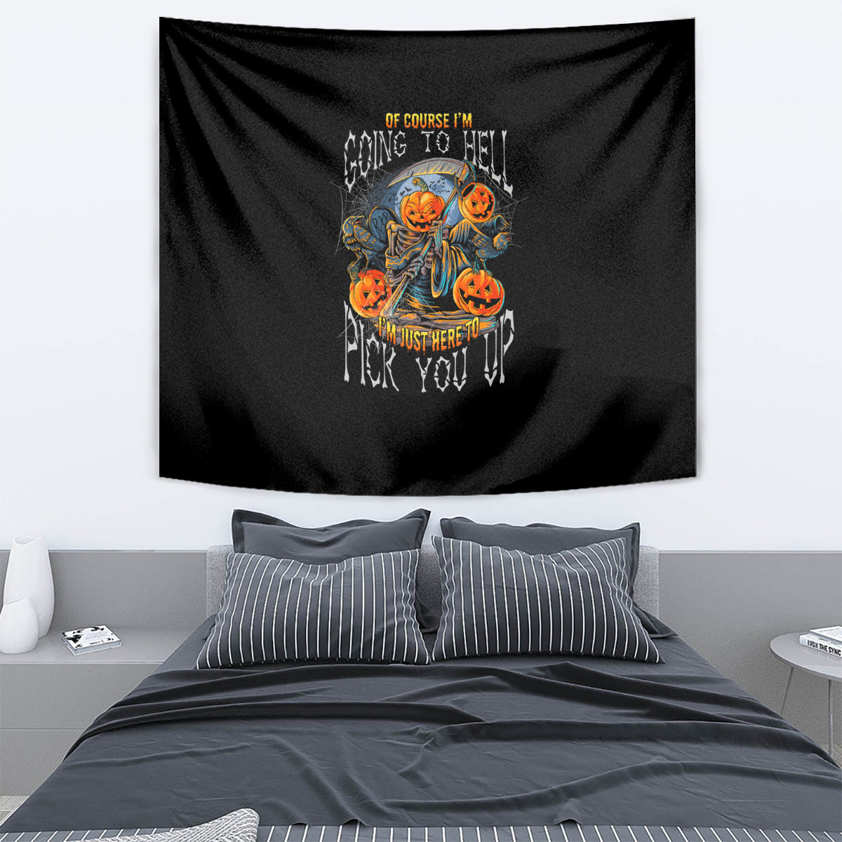 Of Course I'm Going To Hell Skull Pumpkin Halloween Tapestry - Wonder Print Shop