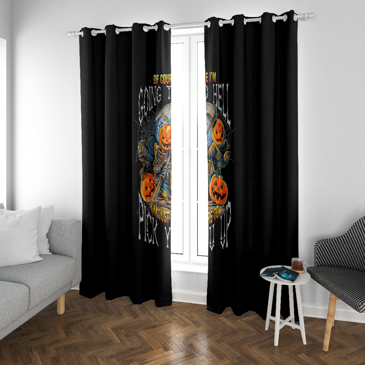 Of Course I'm Going To Hell Skull Pumpkin Halloween Window Curtain - Wonder Print Shop