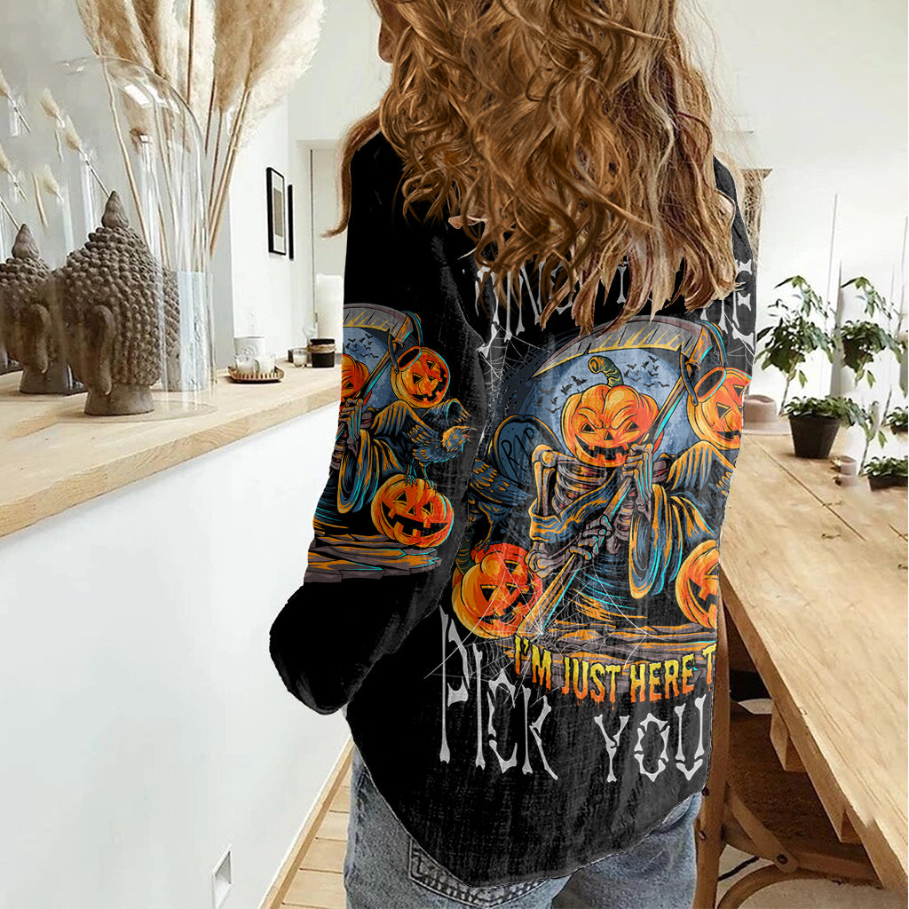 Of Course I'm Going To Hell Skull Pumpkin Halloween Women Casual Shirt - Wonder Print Shop