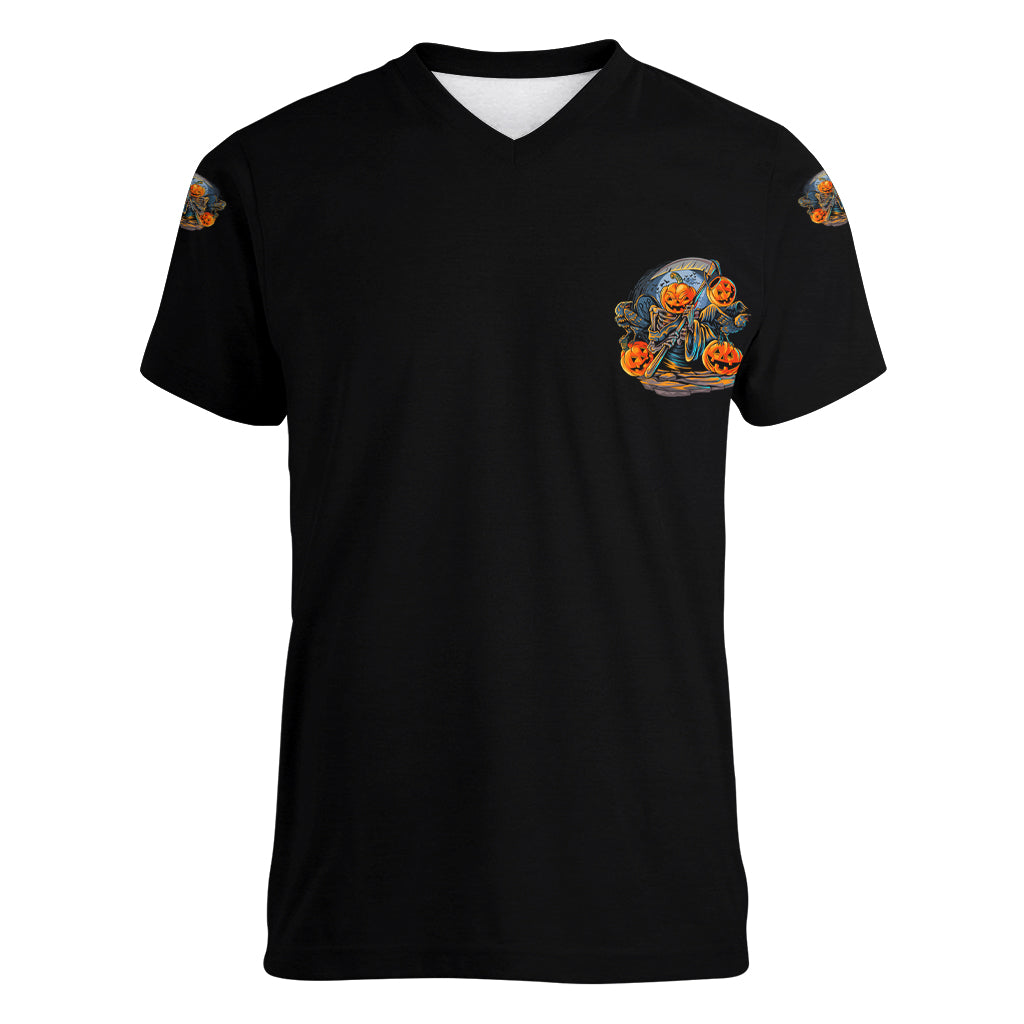 Of Course I'm Going To Hell Skull Pumpkin Halloween Women V Neck T Shirt - Wonder Print Shop