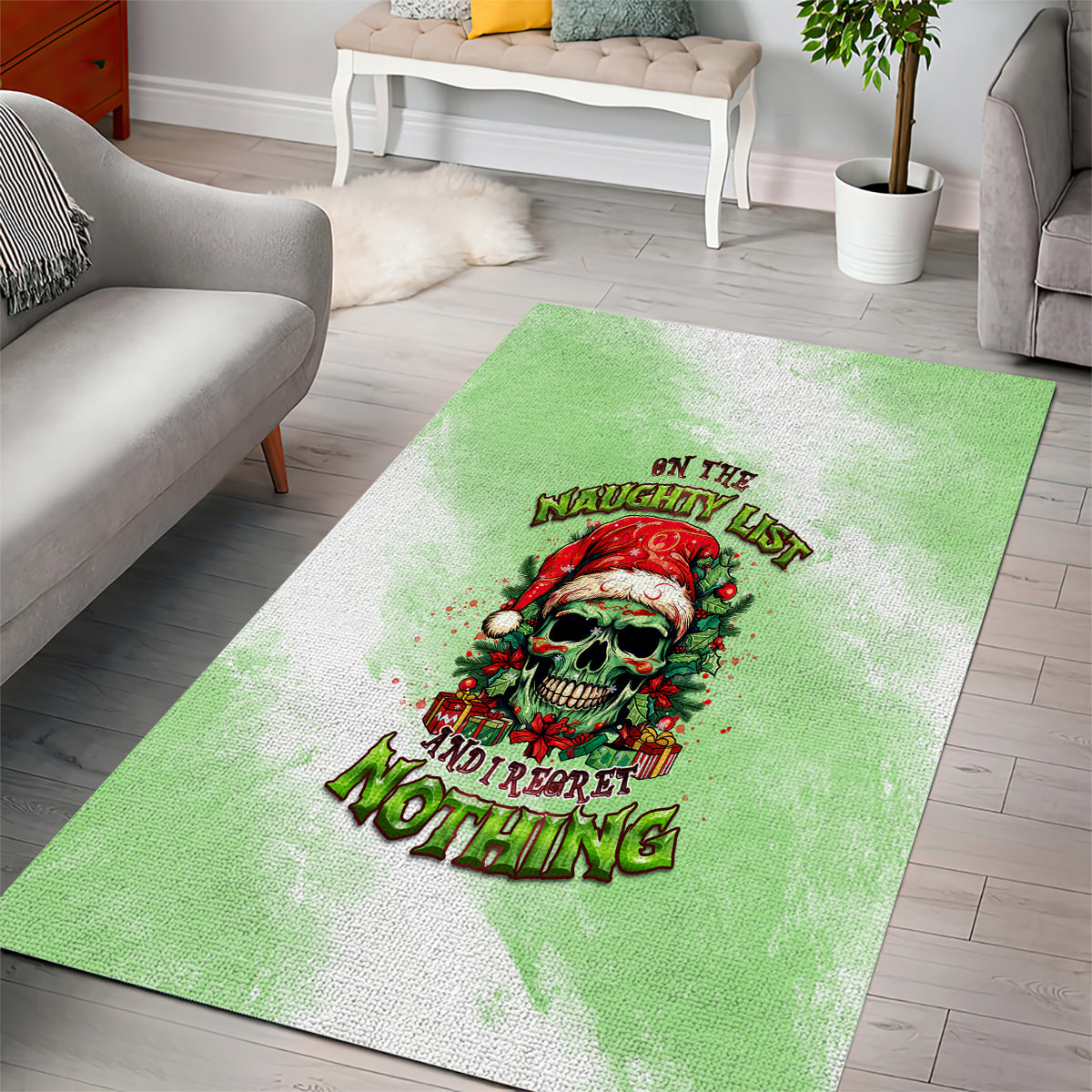 On The Naughty List Skull Christmas Area Rug - Wonder Print Shop