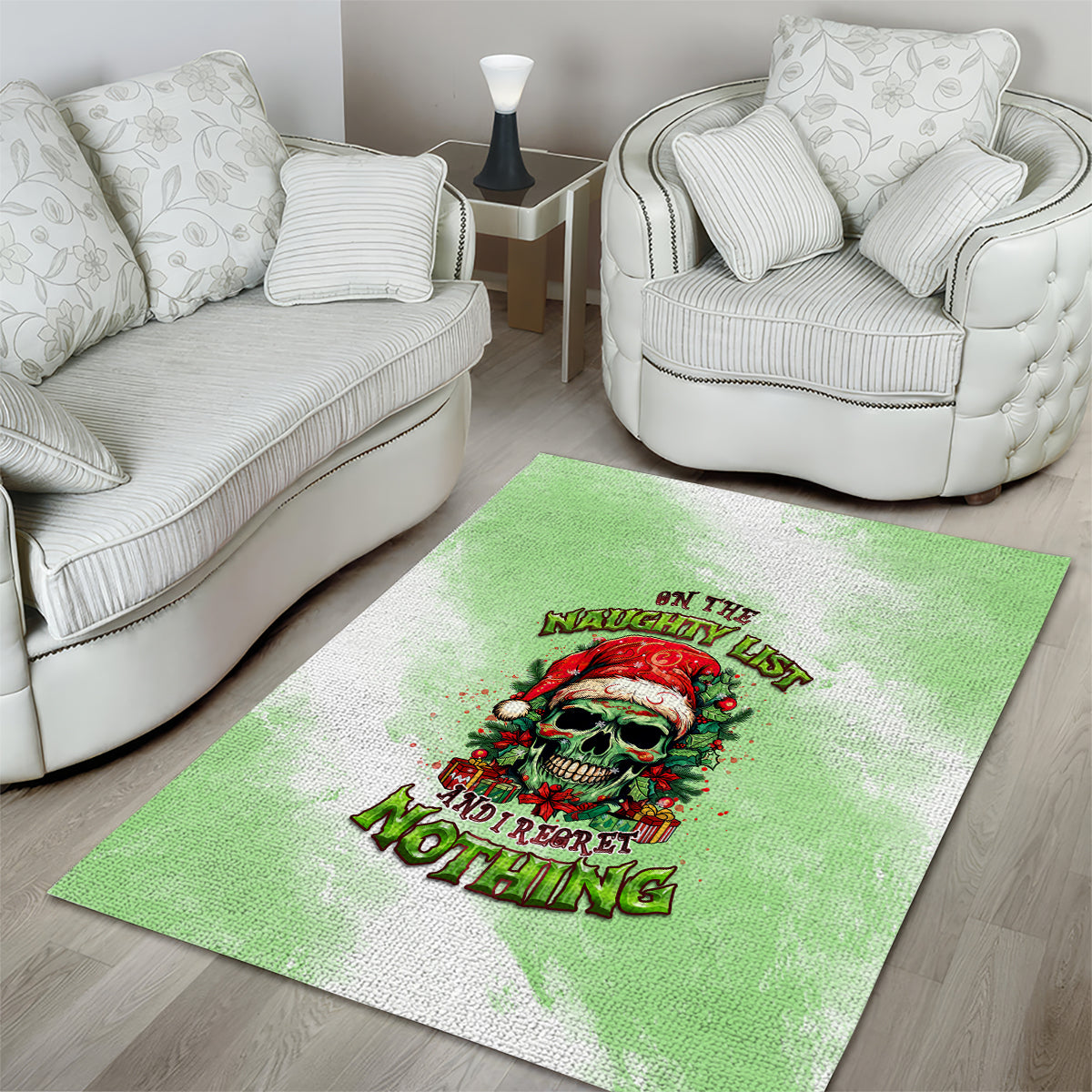 On The Naughty List Skull Christmas Area Rug - Wonder Print Shop