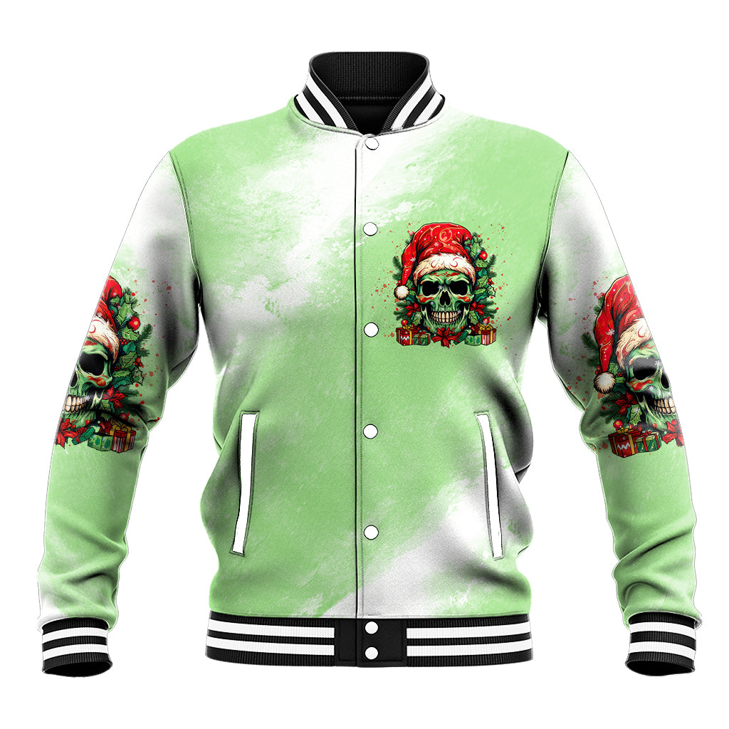 On The Naughty List Skull Christmas Baseball Jacket - Wonder Print Shop