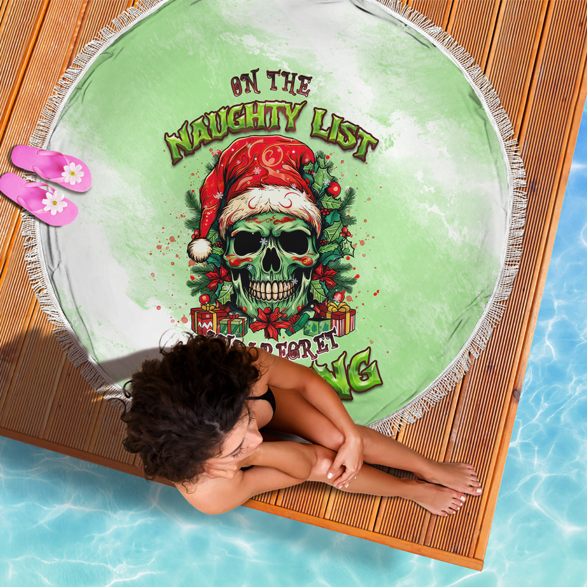 On The Naughty List Skull Christmas Beach Blanket - Wonder Print Shop