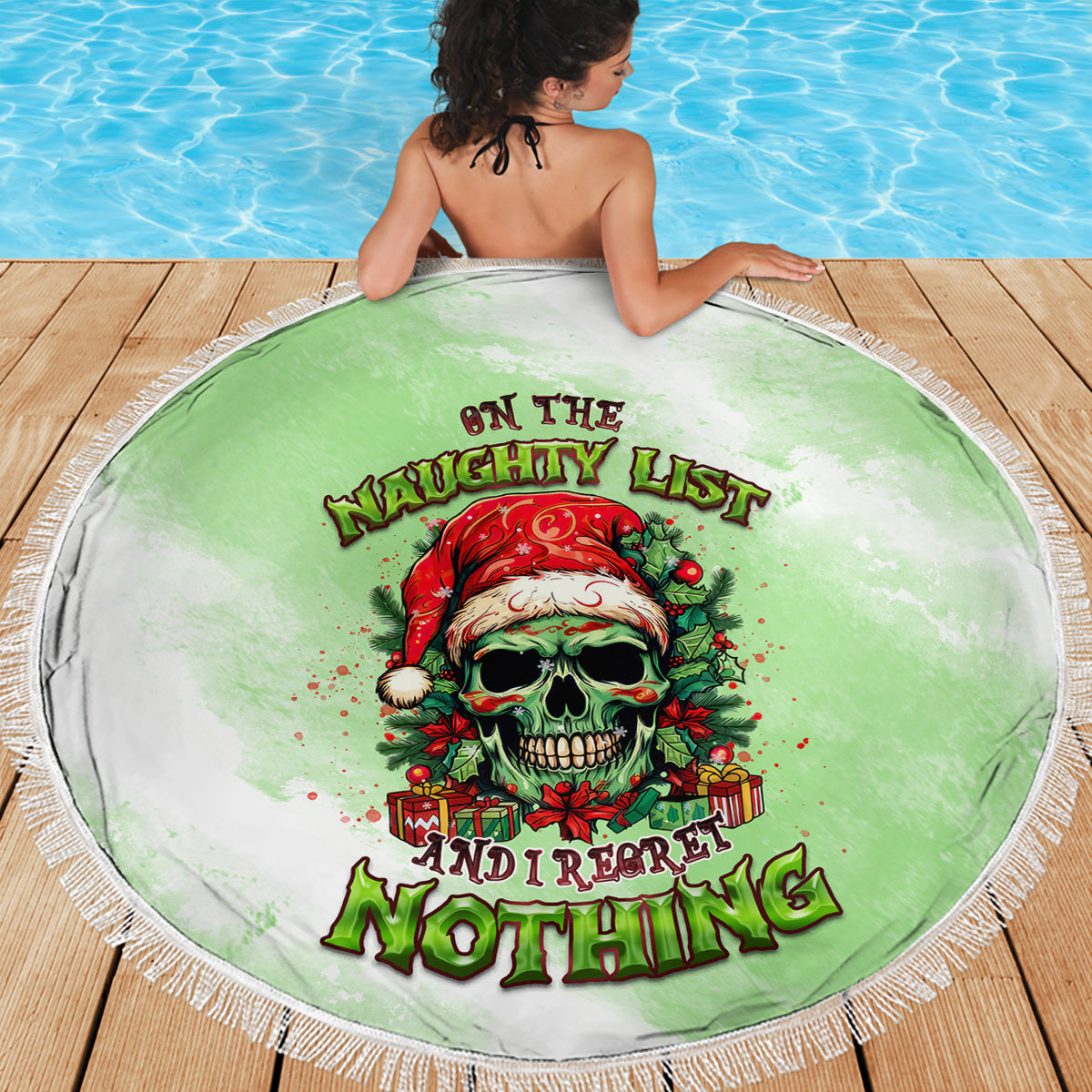 On The Naughty List Skull Christmas Beach Blanket - Wonder Print Shop