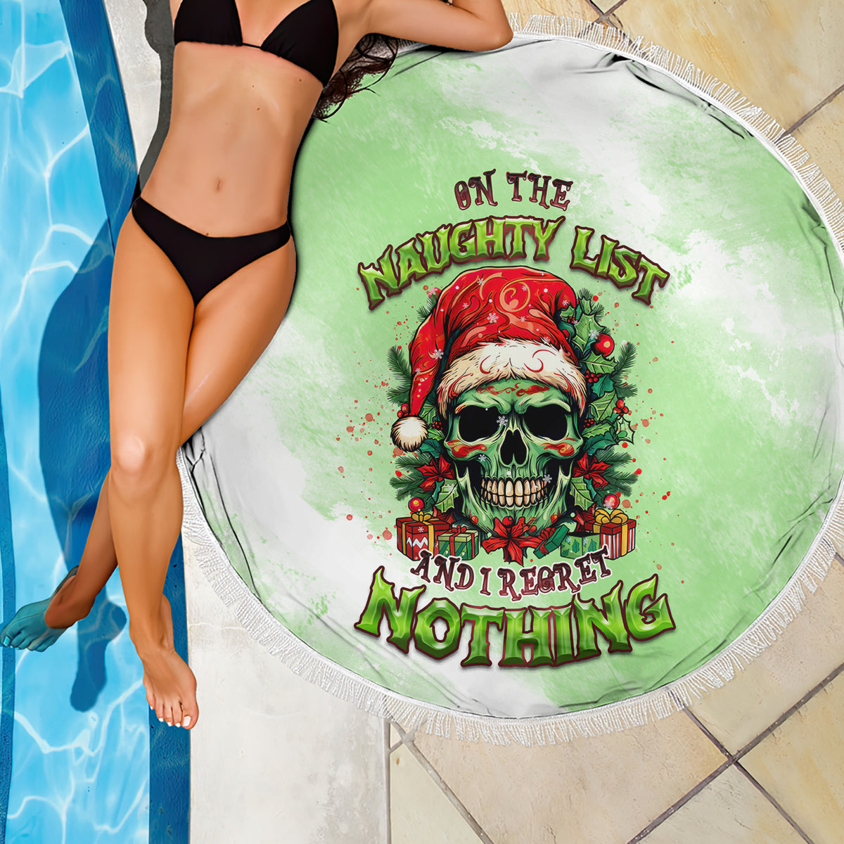 On The Naughty List Skull Christmas Beach Blanket - Wonder Print Shop