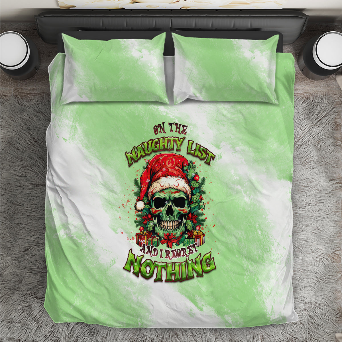 On The Naughty List Skull Christmas Bedding Set - Wonder Print Shop