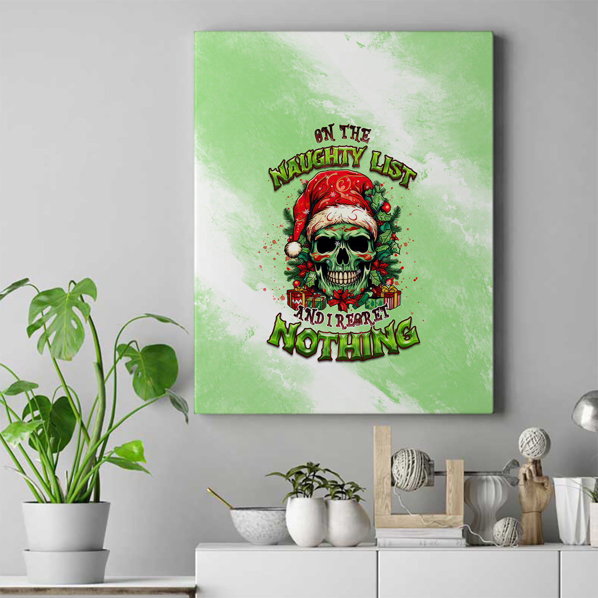 On The Naughty List Skull Christmas Canvas Wall Art - Wonder Print Shop