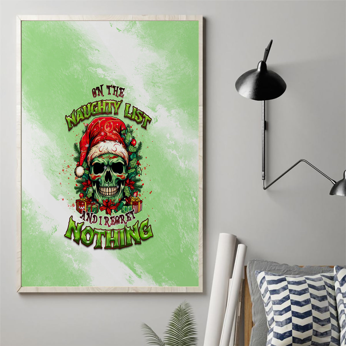 On The Naughty List Skull Christmas Canvas Wall Art - Wonder Print Shop
