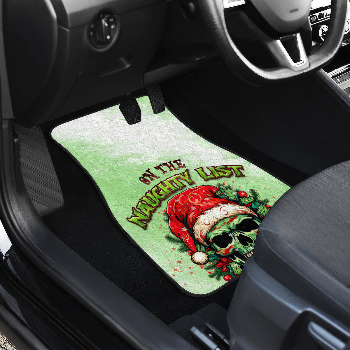 On The Naughty List Skull Christmas Car Mats - Wonder Print Shop