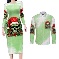 On The Naughty List Skull Christmas Couples Matching Long Sleeve Bodycon Dress and Long Sleeve Button Shirt - Wonder Print Shop