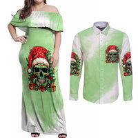 On The Naughty List Skull Christmas Couples Matching Off Shoulder Maxi Dress and Long Sleeve Button Shirt - Wonder Print Shop