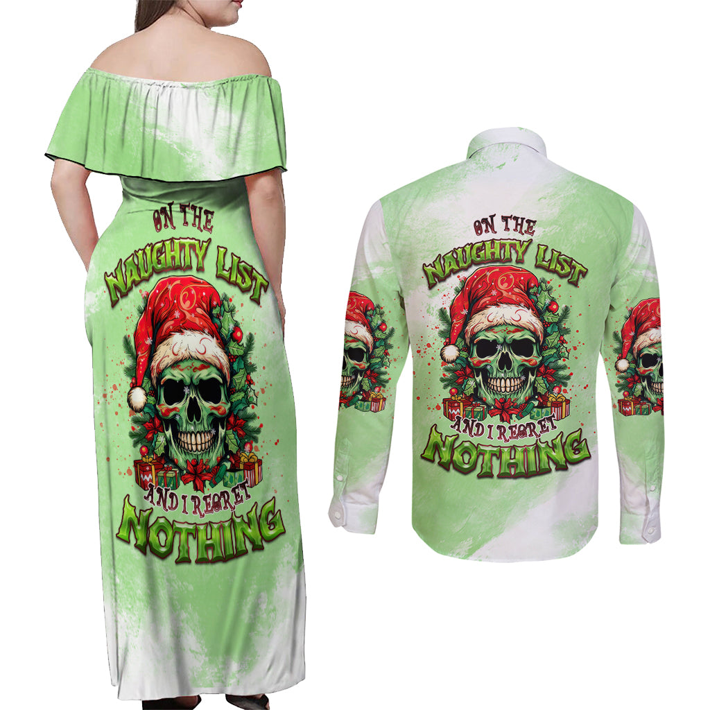 On The Naughty List Skull Christmas Couples Matching Off Shoulder Maxi Dress and Long Sleeve Button Shirt - Wonder Print Shop