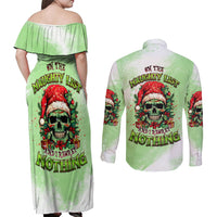 On The Naughty List Skull Christmas Couples Matching Off Shoulder Maxi Dress and Long Sleeve Button Shirt - Wonder Print Shop