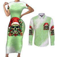 On The Naughty List Skull Christmas Couples Matching Short Sleeve Bodycon Dress and Long Sleeve Button Shirt - Wonder Print Shop