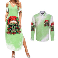 On The Naughty List Skull Christmas Couples Matching Summer Maxi Dress and Long Sleeve Button Shirt - Wonder Print Shop