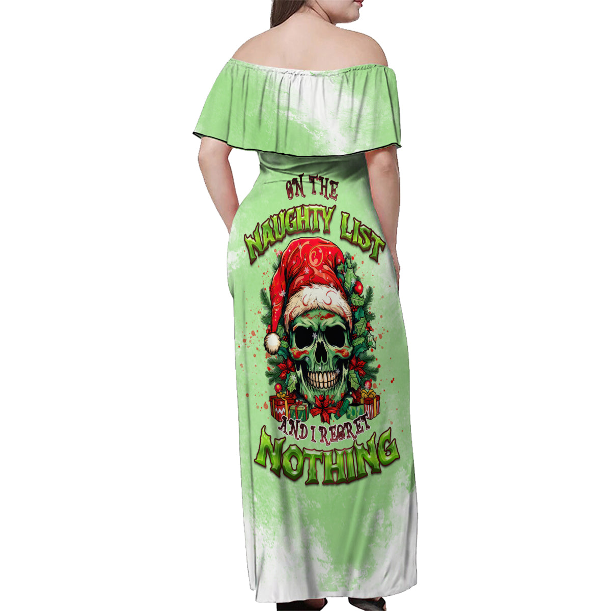 On The Naughty List Skull Christmas Family Matching Off Shoulder Maxi Dress and Hawaiian Shirt - Wonder Print Shop