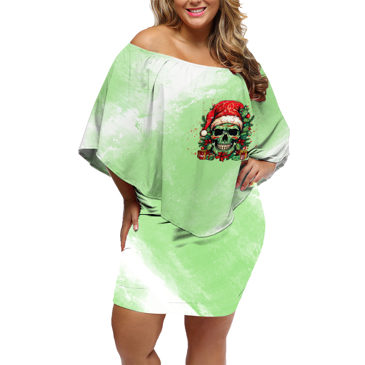 On The Naughty List Skull Christmas Family Matching Off Shoulder Short Dress and Hawaiian Shirt - Wonder Print Shop