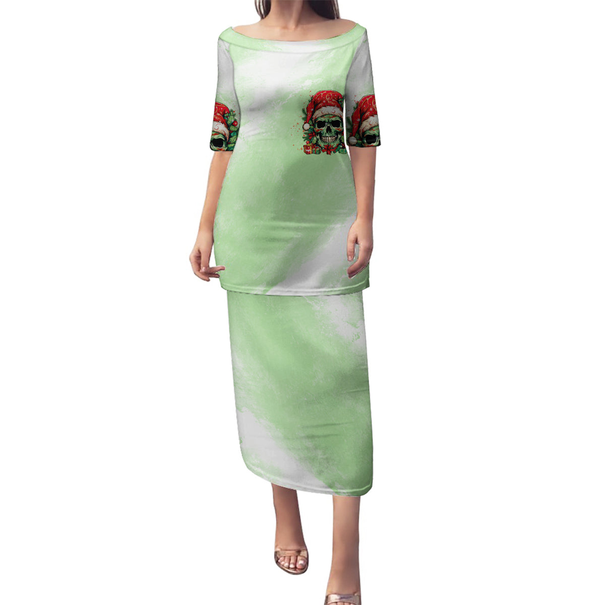 On The Naughty List Skull Christmas Family Matching Puletasi Dress and Hawaiian Shirt - Wonder Print Shop