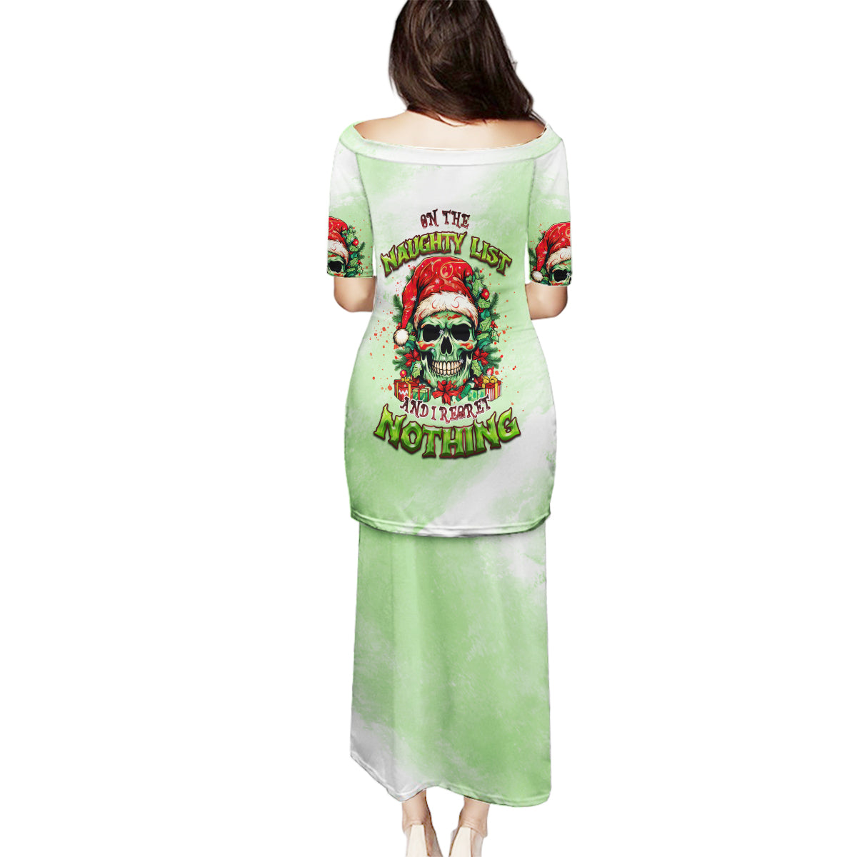 On The Naughty List Skull Christmas Family Matching Puletasi Dress and Hawaiian Shirt - Wonder Print Shop