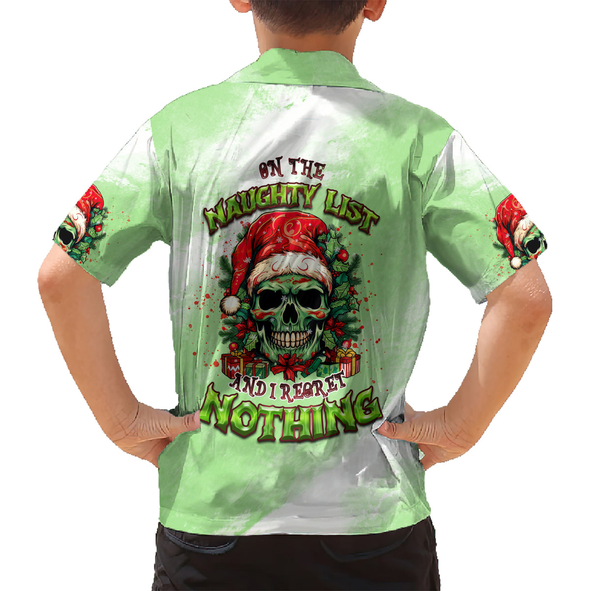 On The Naughty List Skull Christmas Family Matching Short Sleeve Bodycon Dress and Hawaiian Shirt - Wonder Print Shop