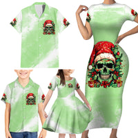 On The Naughty List Skull Christmas Family Matching Short Sleeve Bodycon Dress and Hawaiian Shirt - Wonder Print Shop