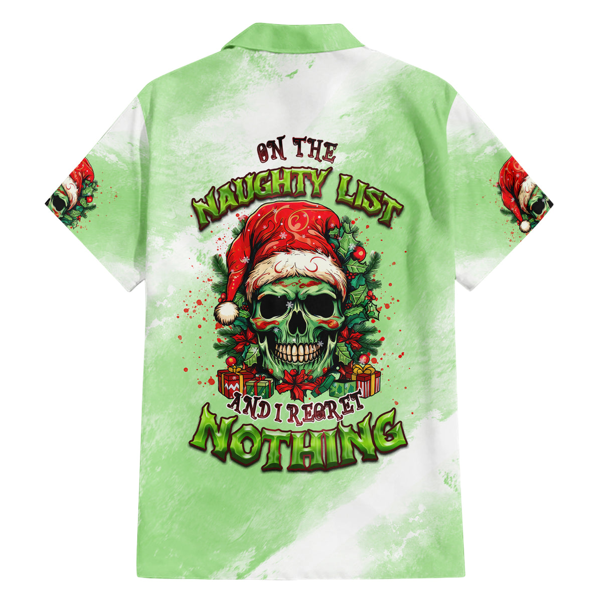 On The Naughty List Skull Christmas Family Matching Short Sleeve Bodycon Dress and Hawaiian Shirt - Wonder Print Shop
