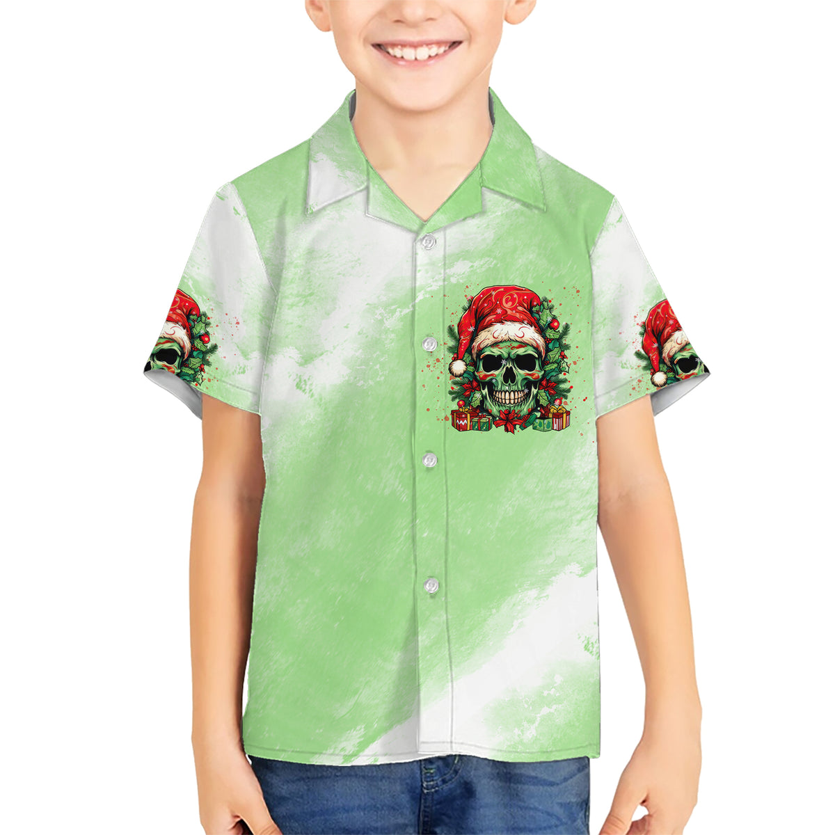On The Naughty List Skull Christmas Family Matching Short Sleeve Bodycon Dress and Hawaiian Shirt - Wonder Print Shop
