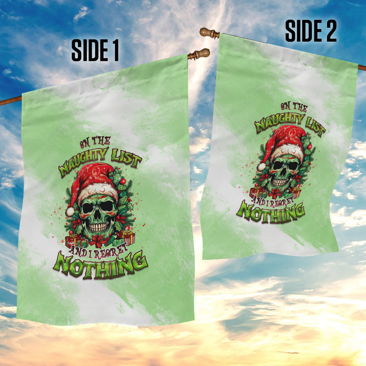 On The Naughty List Skull Christmas Garden Flag - Wonder Print Shop